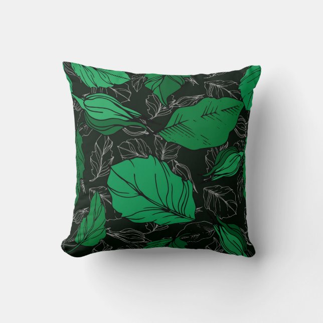 Coussin  Fleurs botaniques florales roses. Feuilles de pri (Recto)