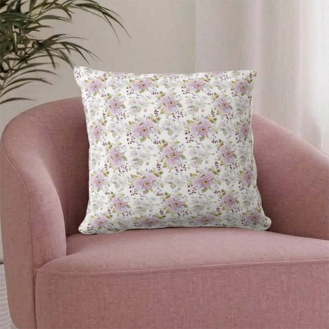 Coussin Fleurs Botaniques Pastel Fleur de Jardin Aquarelle (Pastel Botanical Wildflower Watercolor Floral Custom)