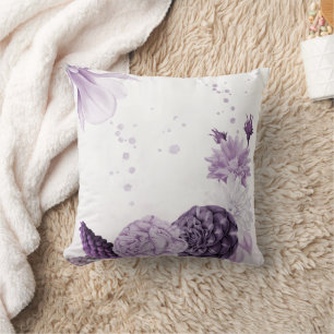 Coussin fleurs botaniques violettes romantiques