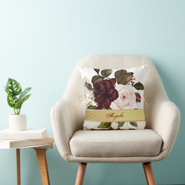 Coussin Fleurs Bourgogne Élégantes (Chaise)