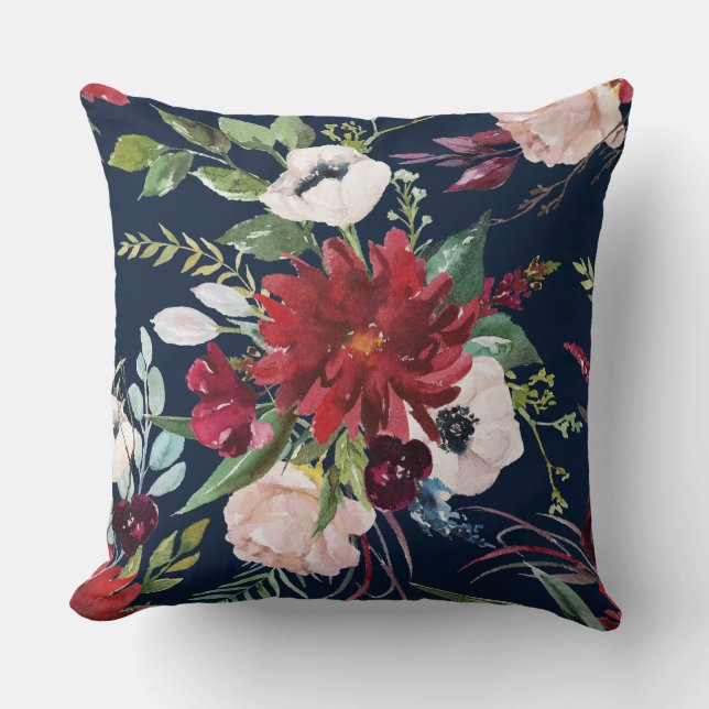 Coussin Fleurs bourguignonnes et roses motif (Recto)