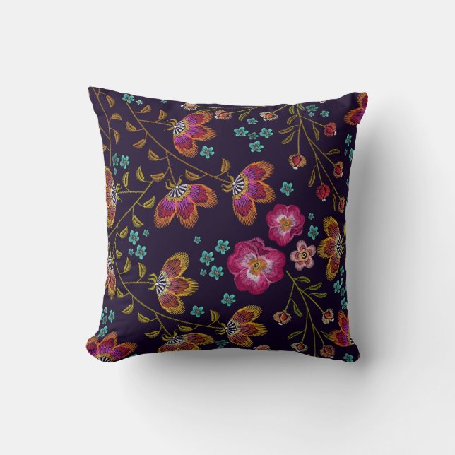 Coussin Fleurs brodées : mode sans couture motif (Recto)
