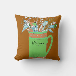 Coussin Fleurs Brown Et Colorées Dans Une Mug Design Origi