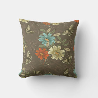 Coussin Fleurs Brown traditionnelles Papillons Lancer Orei