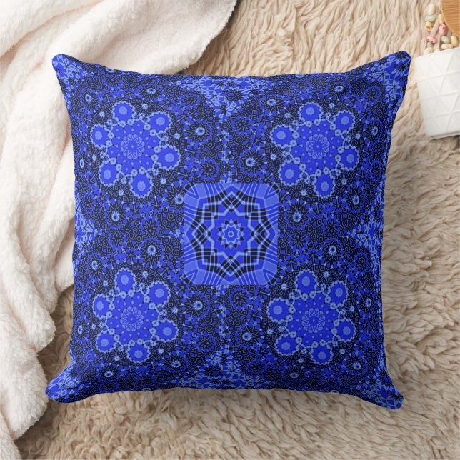 Coussin Fleurs Cercle Bleues Blancs (Couverture)