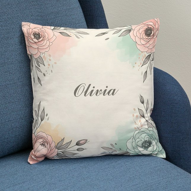 Coussin Fleurs charmantes esquissées à l'aquarelle (Créateur téléchargé)