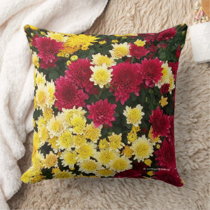 Coussin Fleurs Chrysanthème d'automne en or rouge
