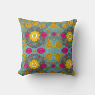 Coussin Fleurs circulaires orange fuchsia vert
