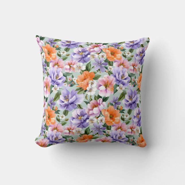 Coussin Fleurs colorées assourdies Fleur boho  (Recto)