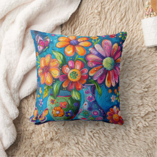 Coussin Fleurs Colorées Brillantes