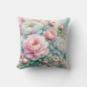 Coussin Fleurs colorées dans des couleurs pastel doux aqua