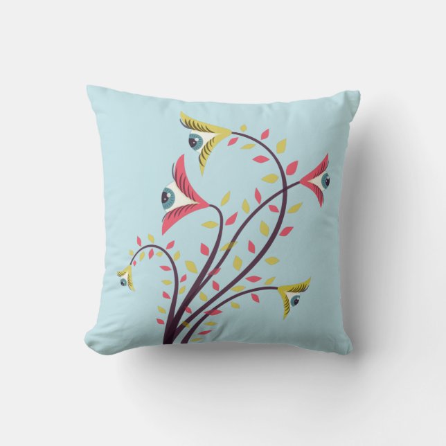 Coussin Fleurs Colorées Étrangères Aux Yeux Étonnants (Recto)