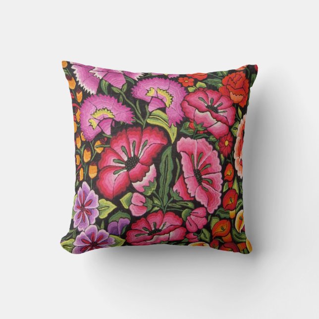 Coussin fleurs colorées, style mexicain (Recto)