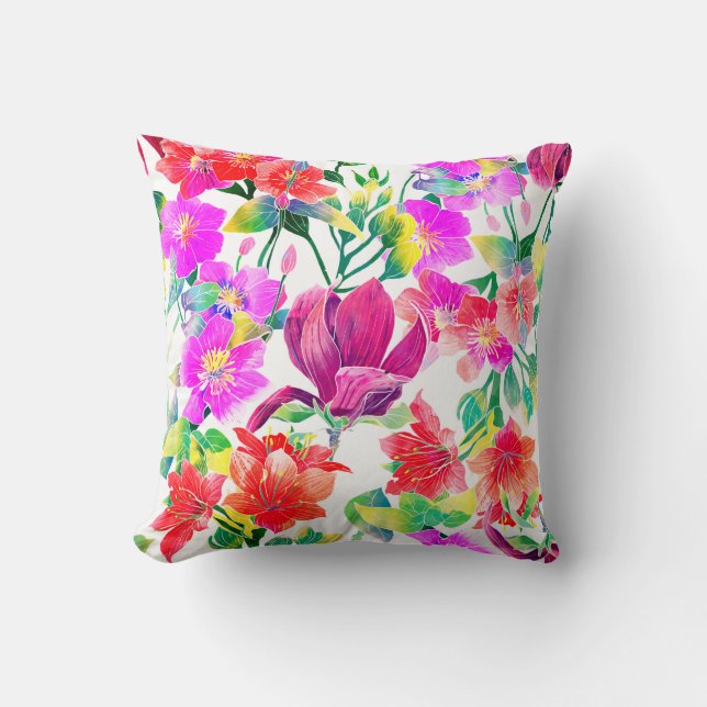Coussin Fleurs colorées tropicales élégantes (Recto)