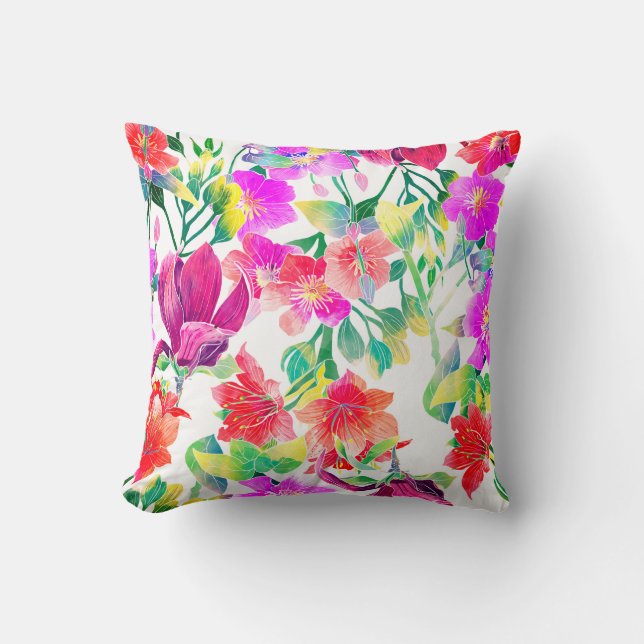 Coussin Fleurs colorées tropicales élégantes (Recto)