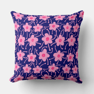 Coussin Fleurs concurrentes - Néon rouge et rose sur Deep