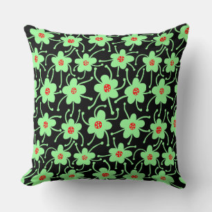 Coussin Fleurs concurrentes - Vert menthe et rouge sur fon