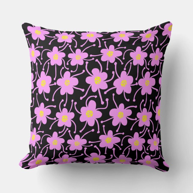 Coussin Fleurs concurrentes - Violet clair et Jaune sur no (Recto)
