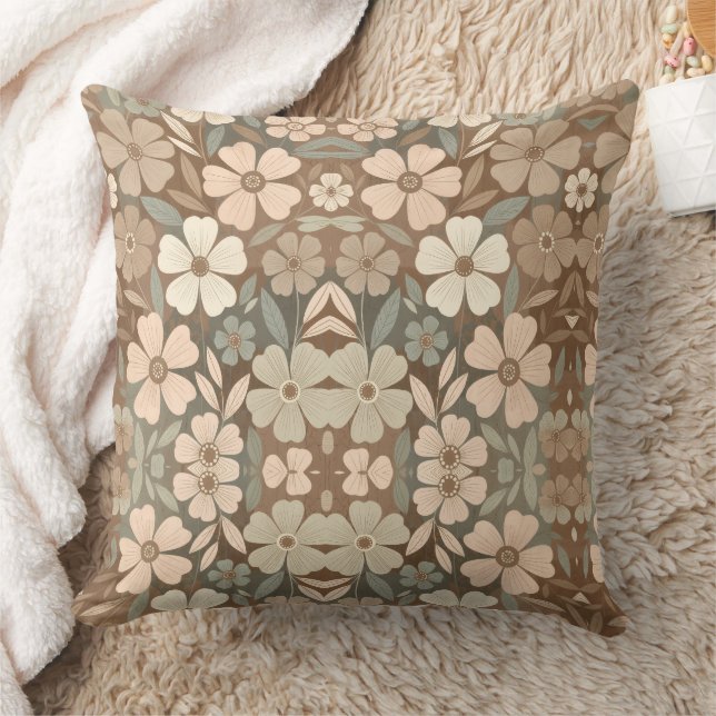 Coussin Fleurs contemporaines du folk dans des tons terreu (Couverture)