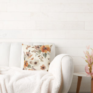 Coussin Fleurs Crème Orange
