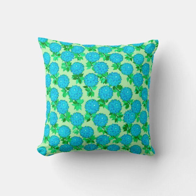 Coussin Fleurs Dahlia en bleu turquoise et vert (Recto)