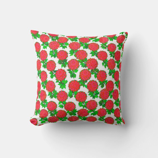 Coussin Fleurs dahlia en rouge profond (Recto)