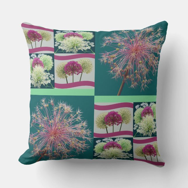 Coussin Fleurs d'Allium Fantaisistes en Collage (Recto)
