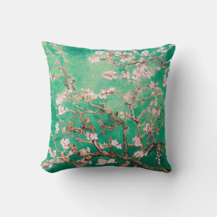 Coussin Fleurs d'amandier de Van Gogh vertes
