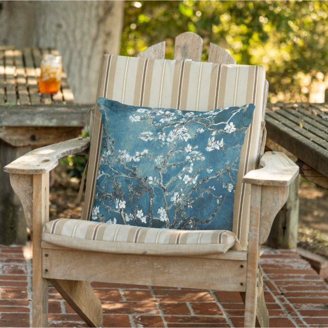 Coussin Fleurs d'amandier sarcelle foncé Van Gogh (Chaise)