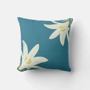 Coussin Fleurs d'Amaryllis blanches sur fond sarcelle vert