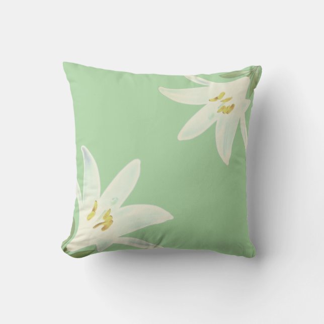 Coussin Fleurs d'Amaryllis blanches sur fond vert citron c (Recto)