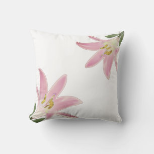 Coussin Fleurs d'Amaryllis en Or Rose Clair sur Fond Blanc