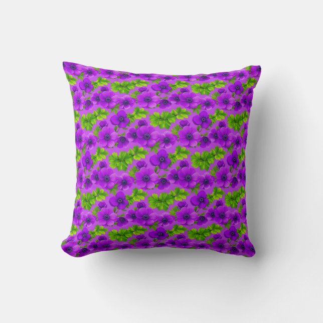 Coussin Fleurs d'anémone violettes vibrantes (Recto)