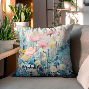 Coussin Fleurs Dans L'Aquarelle Printanière Du Milieu Du S