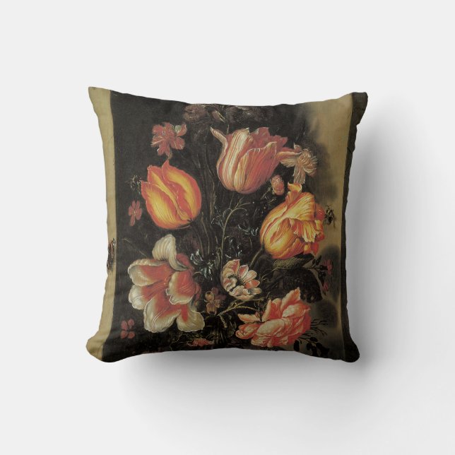 Coussin Fleurs dans un vase, nature morte florale baroque  (Recto)