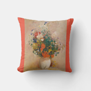 Coussin Fleurs dans vase orange rouge portrait lancer orei