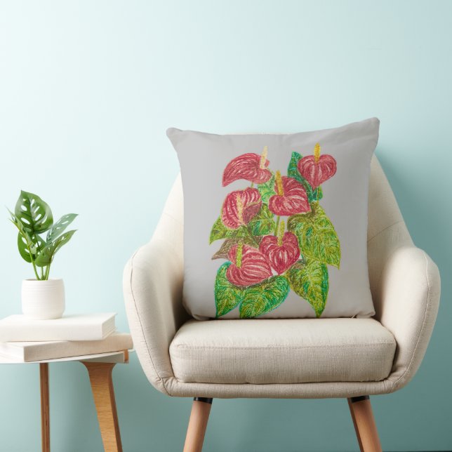Coussin fleurs d'anthurium rouge (Chaise)
