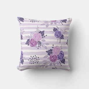 Coussin Fleurs d'aquarelle avec rayures