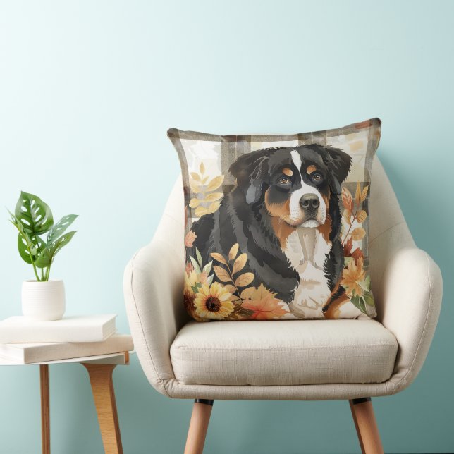 Coussin Fleurs d'aquarelle bernoises de la chute de chien  (Chaise)