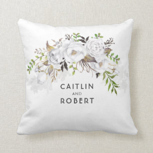 Coussin Fleurs d'aquarelle blanche Élégant romantique