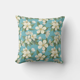 Coussin Fleurs d'aquarelle blanche Feuilles verts