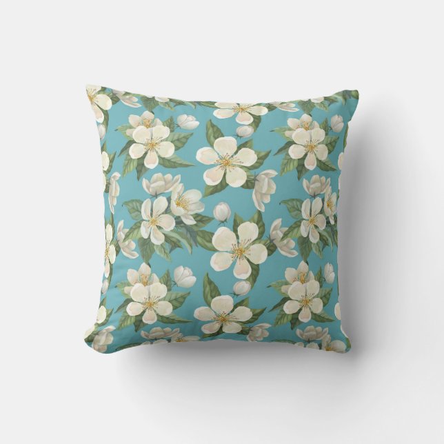 Coussin Fleurs d'aquarelle blanche Feuilles verts (Recto)