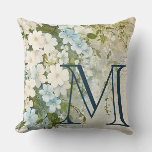 Coussin Fleurs d'aquarelle bleu blanc personnalisées