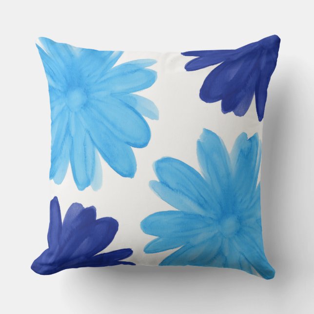Coussin Fleurs d'aquarelle bleu bleu Royal (Recto)