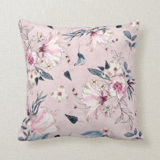 Coussin Fleurs d'aquarelle bleu et bleu marine