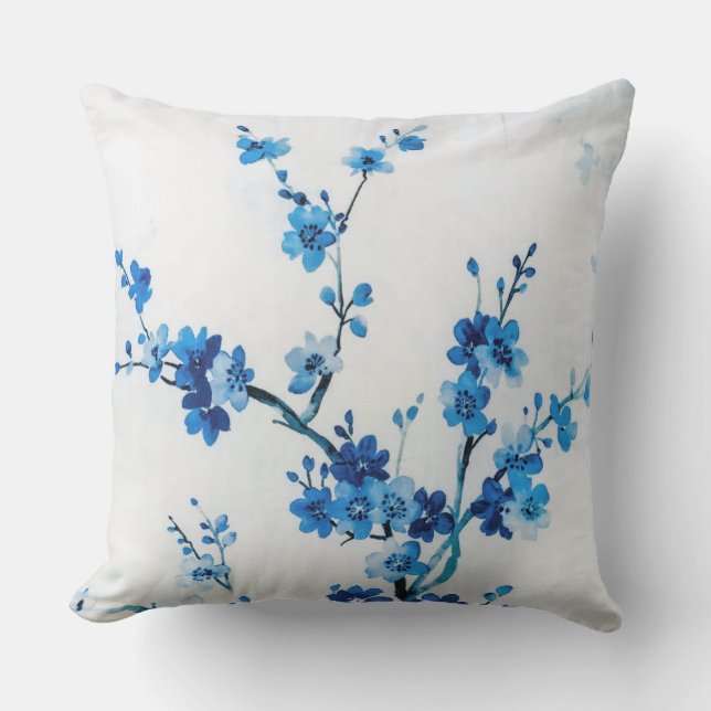Coussin Fleurs d'aquarelle bleue délicieuses (Recto)