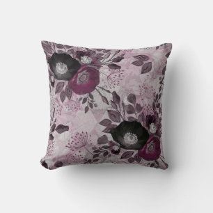 Coussin Fleurs d'aquarelle bordeaux.