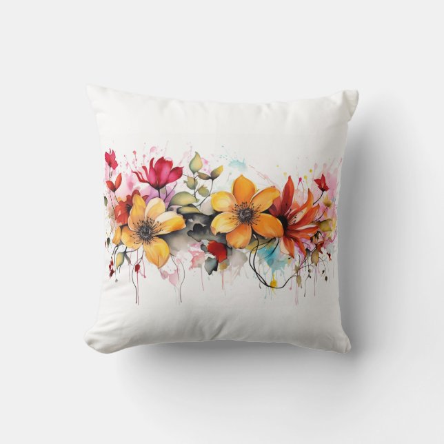 Coussin Fleurs d'aquarelle colorées (Recto)