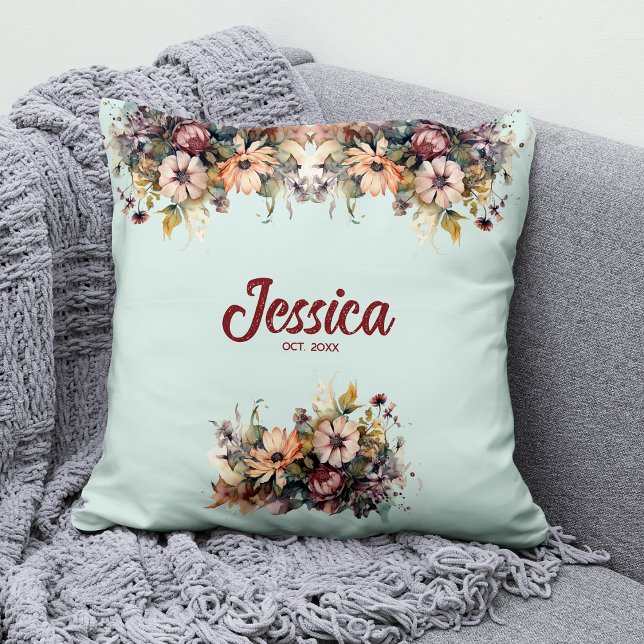 Coussin Fleurs d'aquarelle colorées Lancer l'oreiller (Créateur téléchargé)