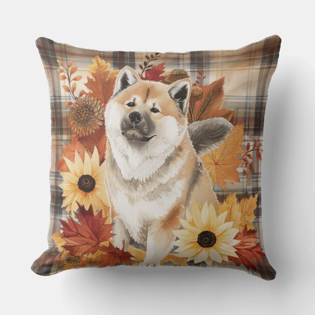 Coussin Fleurs d'aquarelle d'automne d'Akita (Recto)
